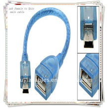 BRAND NEW PREMIUM 20cm USB female to mini 5 pin male cable Transparent blue